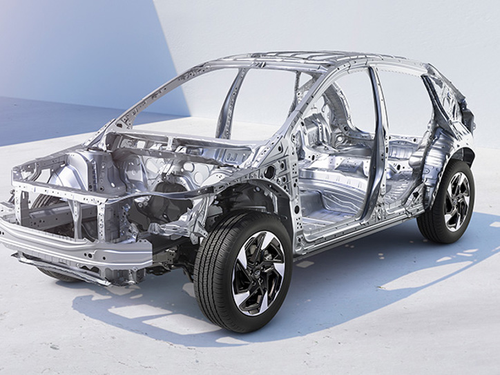 Illustration af Subaru Crosstreks sikkerhedsbur, der viser strukturen for øget kollisionssikkerhed.