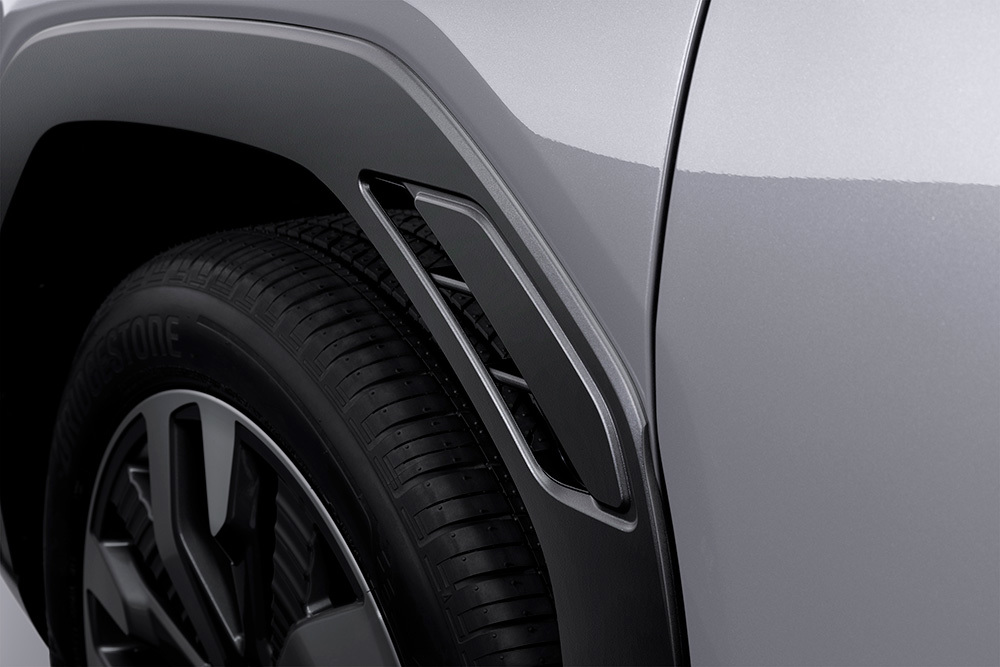 Aerodynamisk udformning omkring hjulkasserne på Subaru – små detaljer, der reducerer luftmodstand og bidrager til lavere forbrug og øget stabilitet ved højere hastigheder.